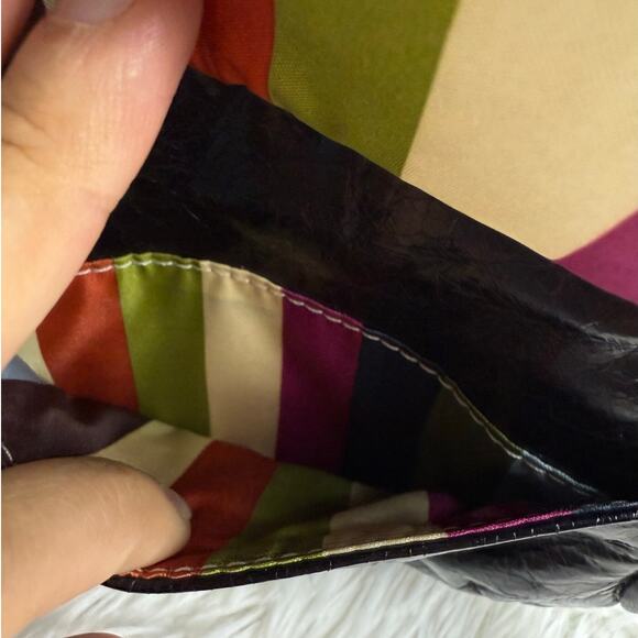 y2k COACH Poppy Black Leather Push Lock Oval Wristlet Zip - Picture 10 of 14